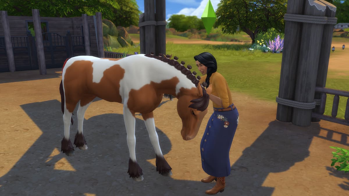 Petting a Horse in The Sims 4 Horse Ranch