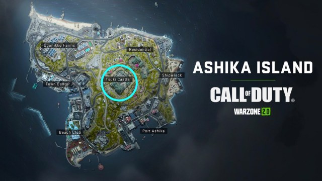 Ashika Island Map with Tsuki Castle circled